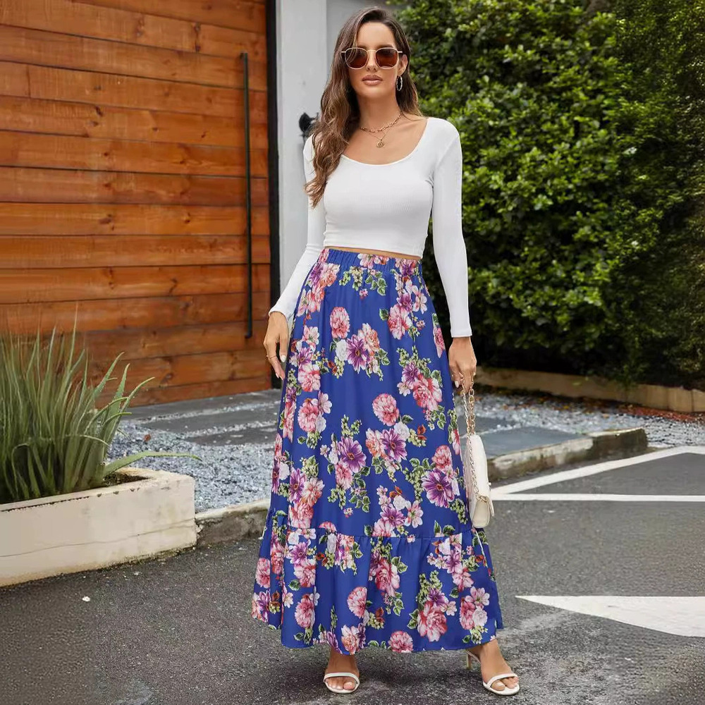 ZARA Retro Large Floral High Waist Shirred Ruffle Paneled Swing Skirt